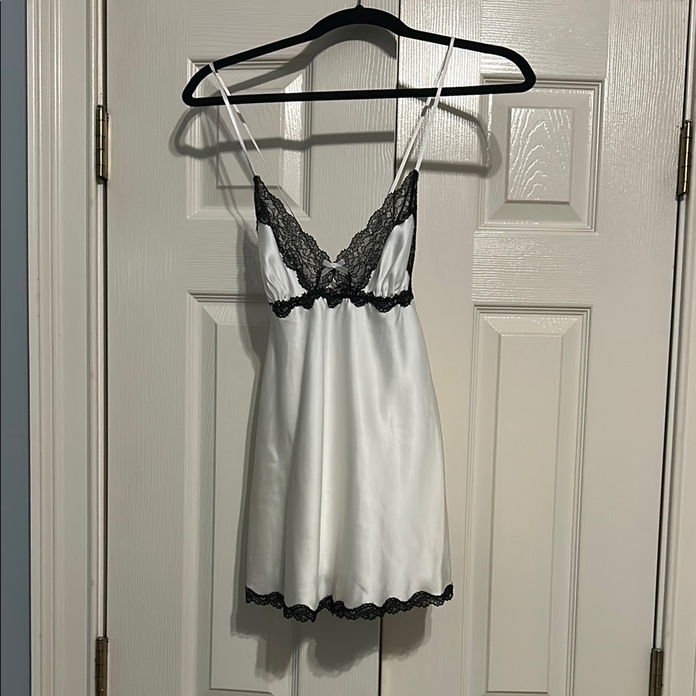Victoria's Secret White and Black Lace Chemise
